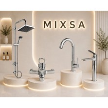 Mixsa Lüx Krom Robot Duş Seti Banyo-Mutfak Bataryası Çanak Lavabo Bataryası 4'lü Set Premium Tasarım