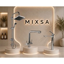 Mixsa Lüx Premium Krom Robot Duş Seti 3 Yollu Arıtmalı Mutfak Bataryası Çanak Lavabo Bataryası 3'lü Set