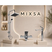 Mixsa Lüx Premium Krom Robot Duş Seti Kare Banyo Bataryası Çanak Lavabo Bataryası 3'lü Set Zarif ve Şık Tasarım