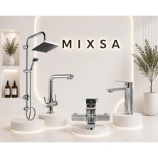 Mixsa Lüx 4'lü Set Robot Duş Seti 3 Yollu Arıtma Bataryası Kare Banyo Bataryası Çanak Lavabo Bataryası Şık Tasarım 4'lü Set