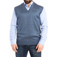 Nacar Store Erkek Indigo V Yaka Ince Yün Triko Örgü Tüylenmez Süveter