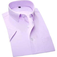 Nacar Store Erkek Lila Renk Kısa Kol Klasik Kesim Gömlek