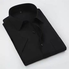 Nacar Store Erkek Siyah Kısa Kol Klasik Kesim Gömlek