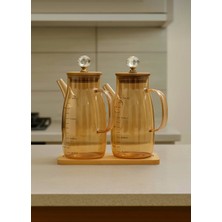 Empressco Şık 2'li Bambu Altlıklı Kristal Cam Yağlık ve Sirkelik Seti, 650ML