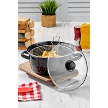 Empressco 24 cm Emaye Cips ve Kızartma Tenceresi, Siyah, Fritöz Telli