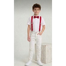 Nacar Store Erkek Çocuk 23 Nisan 29 Ekim Kıyafeti Beyaz Pantolon Beyaz Kısa Kol Gömlek ve Papyon Askı Takım