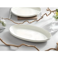 Empressco Modern Gümüş 2'li Porselen Kayık Sunum Tabağı Seti, 30 cm