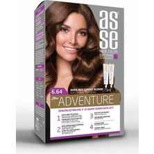 Asse Adventure Set Saç Boyası, Kalıcı ve Canlı Renkler 1+1 İki Kullanım Seti (No:6.64 Koyu Kumral Kızıl Bakır)