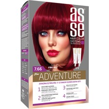 Asse Adventure Set Saç Boyası, Kalıcı ve Canlı Renkler 1+1 İki Kullanım Seti (No:7.66 Ateş Kızılı)
