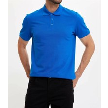 Nacar Store Erkek Mavi Polo Yaka Slimfit Basic Tshirt