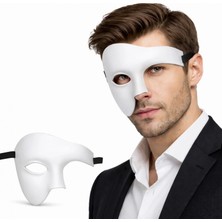 MiraLive Beyaz Yarım Erkek Maske – Phantom Parti & Balo Maskesi