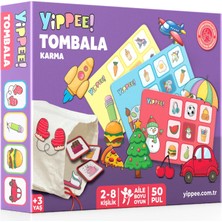 YİPPEE Yılbaşı Tombala Oyunu | Karma Eğitici Eşleştirme Oyunu | 8 Tabla | 50 Plastik Pul | Ham Bez Kese