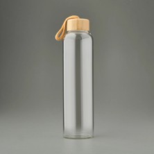 Matmel H2O Bambu Kapaklı Cam Matara - Şeffaf / Açık Kahverengi - 750 ml