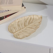 Matmel Deco Leaf Dekoratif Tabak - Beyaz / Gold - 24X16 cm
