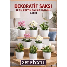 Hüskon Ticaret Dekoratif Saksı Seti 9 Adet - 12 cm Üretim Saksısına Uyumlu, Beyaz Saksı - Modern Çiçek Saksısı