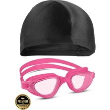 Premini Swimmer Pro Antifog Yüzücü Gözlüğü Bone Set, Uv Koruma, Pembe