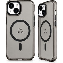 Arkay iPhone 15 Kılıf Magsafe Mıknatıslı Siyah Şeffaf Sert Mika Premium Kılıf Darbe Emici Aleminyun Kamera Çerçevesi Ve Aleminyum Tuşlar