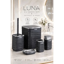 Okyanus Home Luna Antrasit Kromlu Kare 5'li Banyo Seti Suya Dayanıklı Modern Tasarım