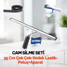 Evima 35 cm Metal Cam Silme Seti - Metal Çek Çek+Peluş +Aparat+Yedek Lastik Cam Bezi Hediye