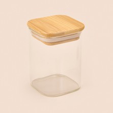 MİEN Kare Mantar Kapak Cam Kavanoz - Şeffaf / Açık Kahverengi - 150 ml