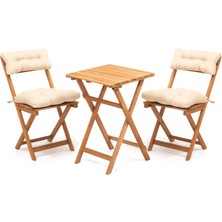 Matmel Dekor 2+1 Katlanır Minderli Ahşap Bistro Set - Natürel - 50X50 cm