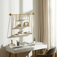Merzana Gold Dekoratif Çok Katlı Duvar Rafı - Minimalist Dekoratif Duvar Ünitesi