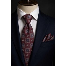 Kravatkolik Bordo Motif Desen Mendilli Klasik Kravat KK13739
