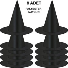 8 Adet Siyah Cadı Şapkası – Yetişkin  Çocuk Kostüm Aksesuarı