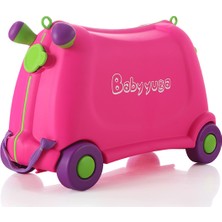 Baby Yuga Pembe Çekçekli Tekerlekli Çocuk Valizi Eğlenceli Tasarım ve Su Geçirmez Özellik