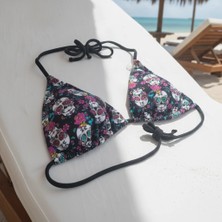 Bonbon Kadın Plaj Giyim Siyah Renk Desenli Bikini Üst BB2573