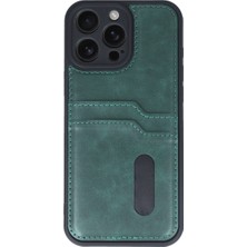 Bezos iPhone 16 Pro Kılıf Sara Kartvizitli Deri Kılıf - Koyu Yeşil