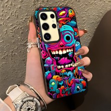 HONTINGA Samsung Galaxy S24 Ultra ile Uyumlu Kılıf Silikon Kenar Sert Arka Kamera Koruyucu Basitlik Anti Düşme Kamera Korumalı Karikatür Desen Couple Telefon Kılıfı Kadın ve Erkek Için Uygundur K1-1476