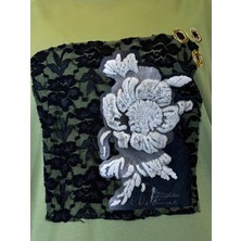 Yeşil Moda Kadın Büyük Beden Dantel Pantolonlu Ikili Takım Kısa Kollu Bluzlu Şık Günlük Kombin Haki Siyah