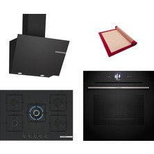 Bosch Black Deluxe 3 Lü Ankastre Set 607 ( HBG7764B1- PNQ7B6P31O - DWK66PJ60T ) - 4d Hot Air - 3D Fry - 75CM Wok Bek