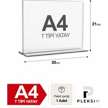Ulusoypleksi 1 Adet A4 T Tipi Yatay 21X30 cm Şeffaf Pleksi Föylük Resimlik Stand Üstü Sergileme Etiketlik Fiyatlik