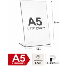 Ulusoypleksi 5 Adet A5 L Tipi Dikey 21X15 cm Şeffaf Pleksi Föylük Resimlik Stand Üstü Sergileme Etiketlik Fiyatlik