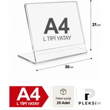 Ulusoypleksi 25 Adet A4 L Tipi Yatay 21X30 cm Şeffaf Pleksi Föylük Resimlik Stand Üstü Sergileme Etiketlik Fiyatlik