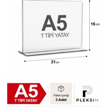 Ulusoypleksi 3 Adet A5 T Tipi Yatay 21X15 cm Şeffaf Pleksi Föylük Resimlik Stand Üstü Sergileme Etiketlik Fiyatlik