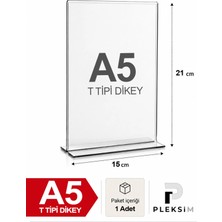 Ulusoypleksi 1 Adet A5 T Tipi Dikey 21X15 cm Şeffaf Pleksi Föylük Resimlik Stand Üstü Sergileme Etiketlik Fiyatlik