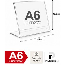 Ulusoypleksi 75 Adet A6 L Tipi Yatay 10,5X15 cm Şeffaf Pleksi Föylük Resimlik Stand Üstü Sergileme Etiketlik Fiyatlik