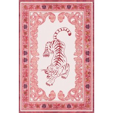 Kilim Home Modern Ev Dekorasyonu Için Kaplan Figürlü Kiremit Tonlarında Pamuk Taban Halı MARS532