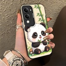 HONTINGA Vivo Y29S ile Uyumlu Kılıf Silikon Kenar Sert Arka Kamera Koruyucu Basitlik Anti Düşme Kamera Korumalı Panda Desen Couple Telefon Kılıfı Kadın ve Erkek Için Uygundur K1-1478