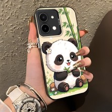 HONTINGA Vivo Y28 ile Uyumlu Kılıf Silikon Kenar Sert Arka Kamera Koruyucu Basitlik Anti Düşme Kamera Korumalı Panda Desen Couple Telefon Kılıfı Kadın ve Erkek Için Uygundur K1-1478