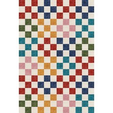Kilim Home Modern Dekorasyon Için Renkli Damalı Salon ve Çocuk Odası Pamuk Taban Halısı MARS530