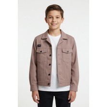 Cansın Mini Kahverengi Erkek Çocuk Göğüs Cepli Gabardin Uzun Kol Ceket 24588