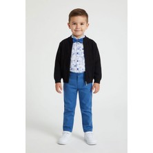 Cansın Mini Mavi Keten Pantolonlu Hırkalı Erkek Çocuk Gömlekli 3lü Takım 24548