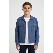 Cansın Mini Mavi Erkek Çocuk Göğüs Cepli Gabardin Uzun Kol Ceket 24586