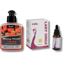 Lidyada Caas Çilek Aromalı  Isıtıcılı Cinsel Masaj Yağı 100 ml + Lady Orga Kadınlara Özel Damla