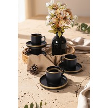Keramika Mat Siyah Gold Fileli Stackable Çay Takımı 8 Parça 4 Kişilik