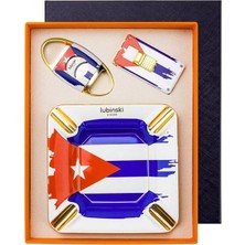 Lubinski Yeni Seri Cuban Flag Design Üçlü Puro Seti Çakmak+Kesici+Küllük LB-731
